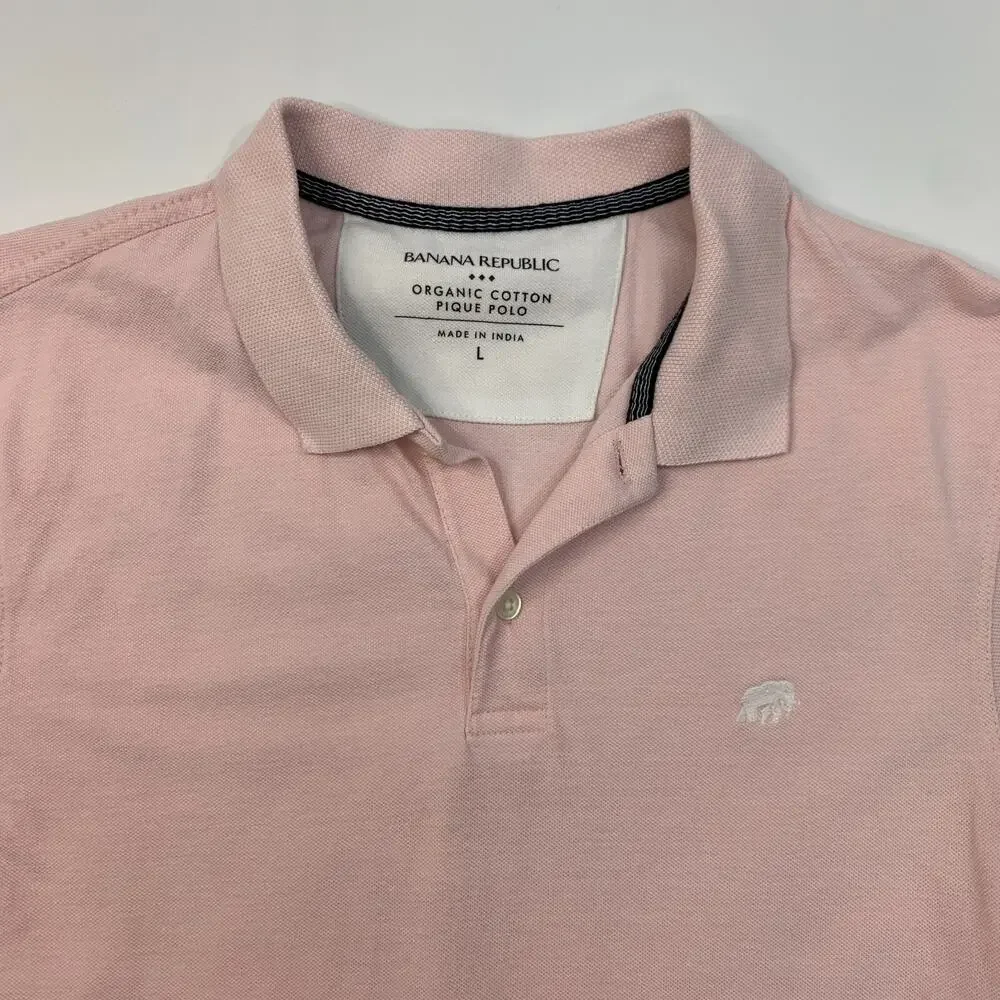 Banana Republic Shirt Mens L Large Pink Organic Cotton Pique Polo Collared Prep